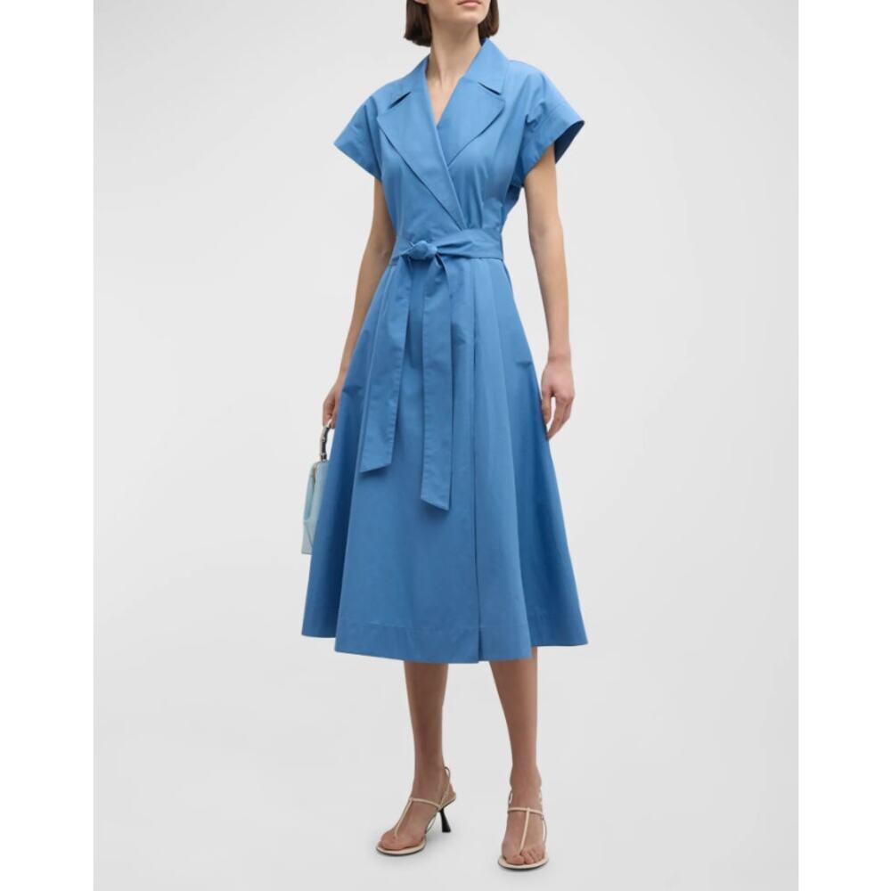 Lafayette 148 New York Women's Short Sleeve Belted Wrap Dress Size L Blue NWT